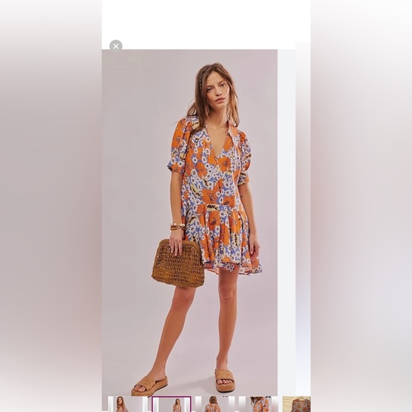 NWT Free People Sugar Crush Orange Floral Mini Dress Women’s Medium - Picture 2 of 8